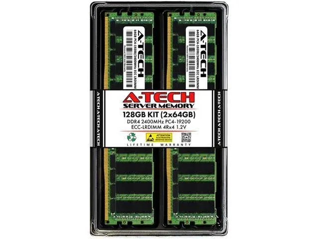 A-Tech 128GB (2x64GB) 4Rx4 PC4-19200L DDR4 2400 MHz ECC LRDIMM Load Reduced DIMM 288-Pin 4DRx4 Quad Rank x4 Server RAM Memory Upgrade Kit