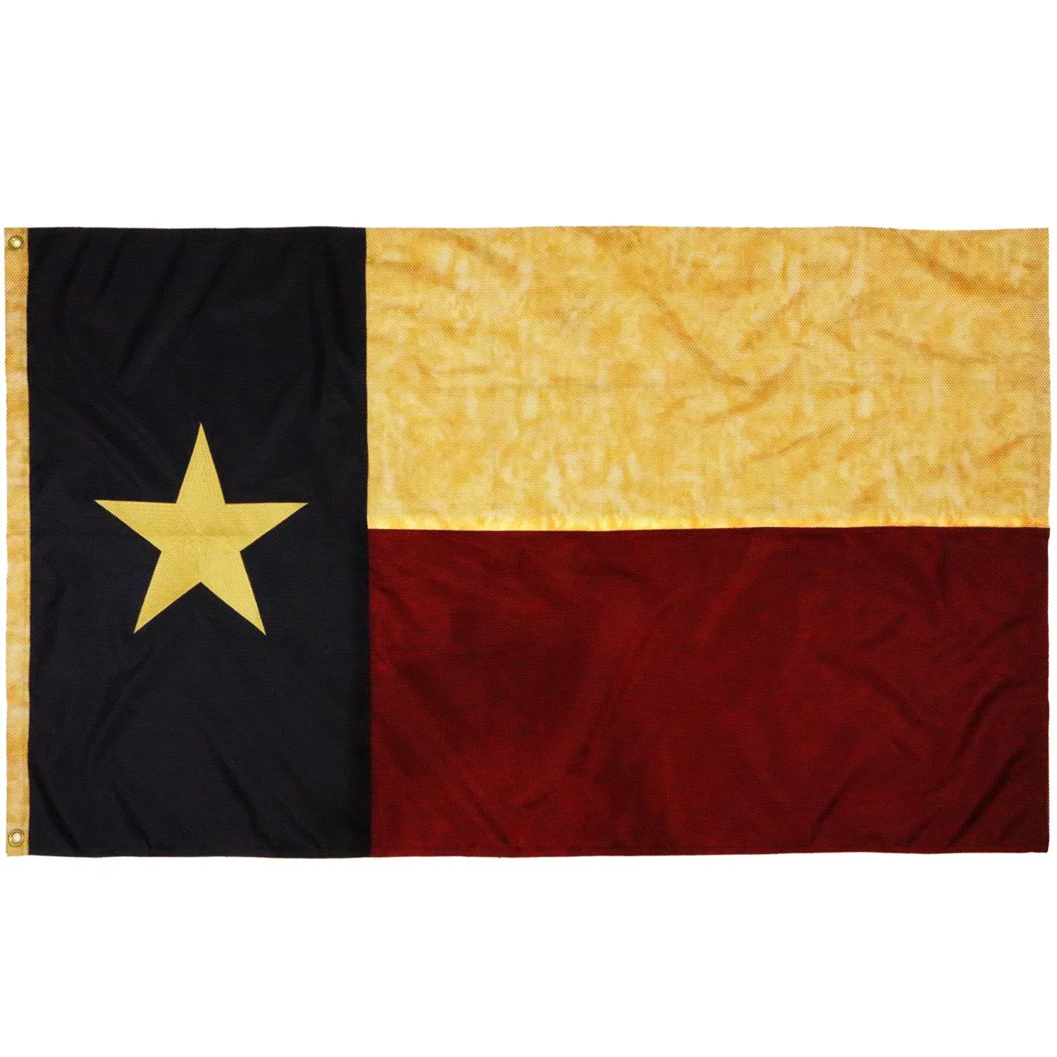 ANLEY Vintage Style Tea Stained Texas State Flag 3x5 Foot Nylon - Embroidered Stars and Sewn Stripes - 4 Rows of Lock Stitching - Antiqued Texan TX State Banner Flags with Brass Grommets 3 X 5 Ft