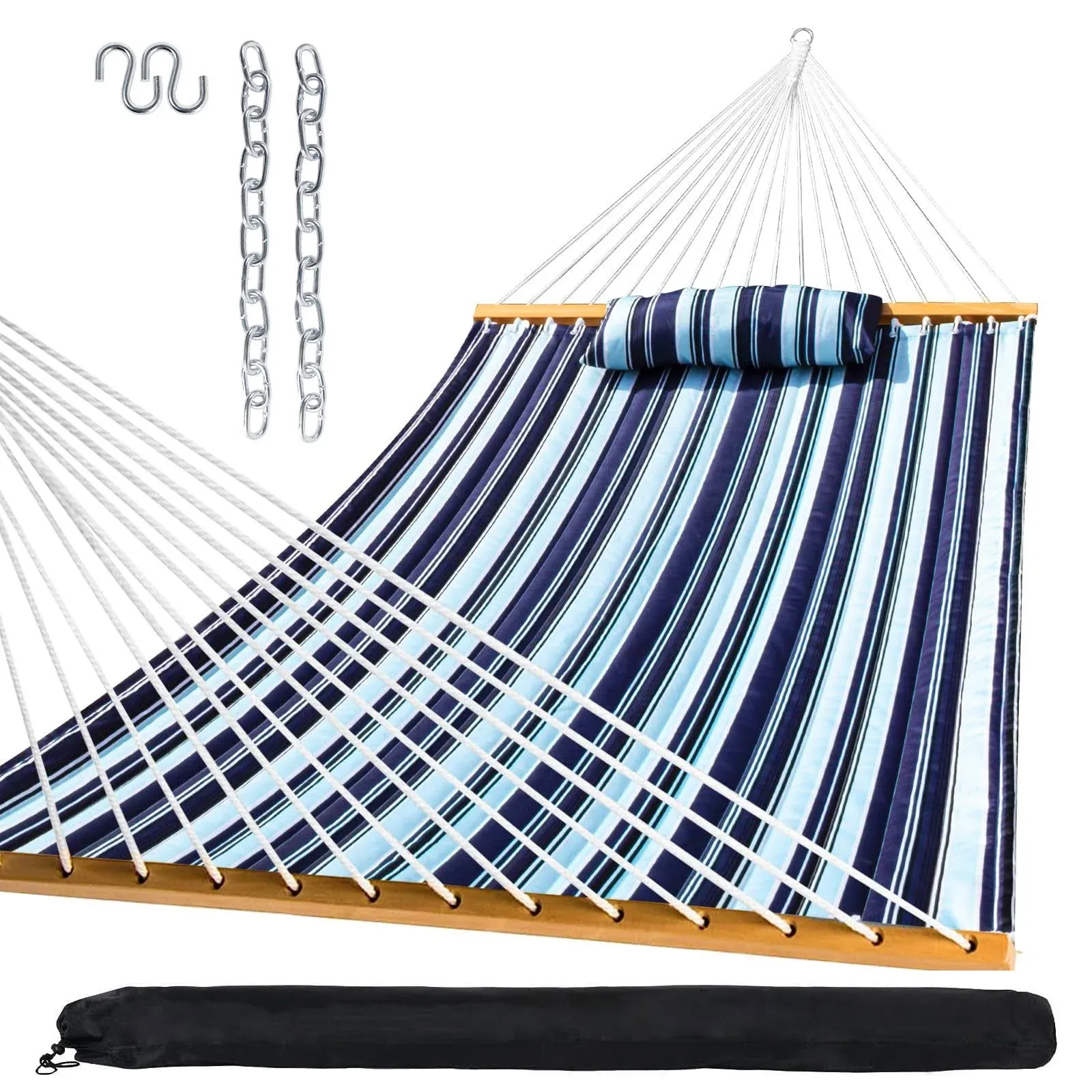 SZHLUX Outdoor Quilted Fabric Hammock with Spreader Bars and Detachable Pillow ...