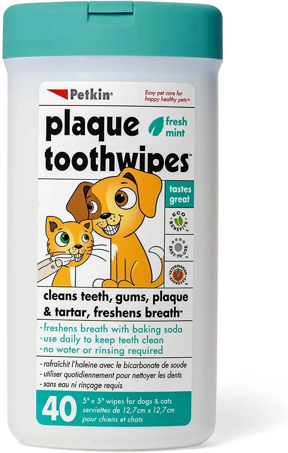 Petkin Plaque Toothwipes, Fresh Mint, 40 Wipes - Natural Formula Cleans Teeth ...