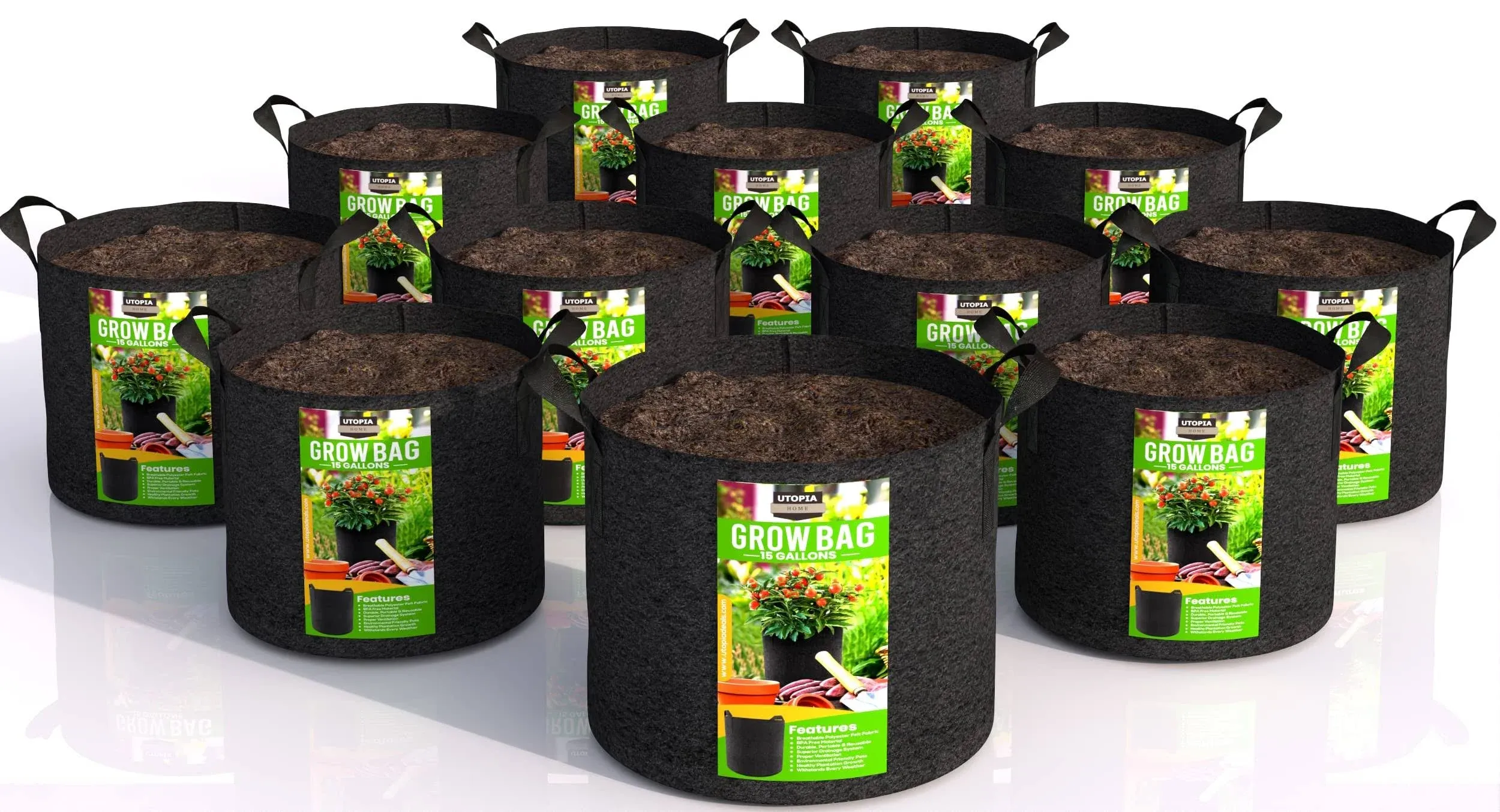 Utopia Home 5 Pack 5 Gallon Grow Bags, Thickened Nonwoven Plant Fabric Pots with Handles, Grow Pots, Plant Bags, Aeration Planting Bags, Fabric