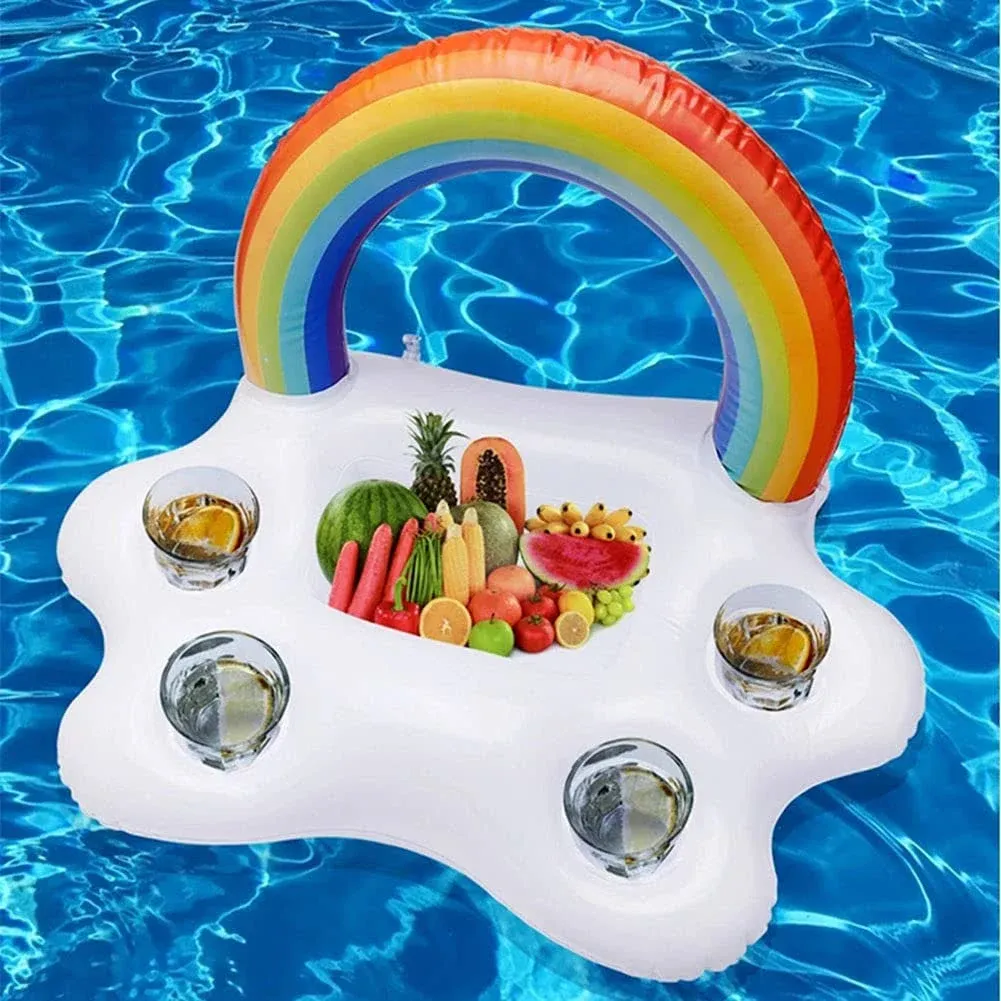 Newmemo Inflatable Rainbow Cloud Floating Drink Holder Pool Drink Floats Infl...