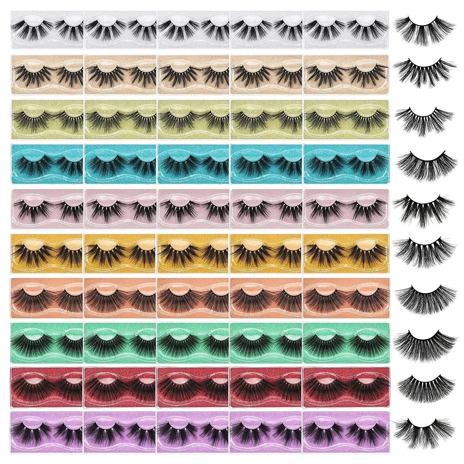 FARRED Wholesale 25mm Faux Mink Lashes, 50 Pairs 10 Styles, Bulk Long Dramatic 6D Fake Eyelashes Strip Volume Lashes, Synthetic False Eyelashes