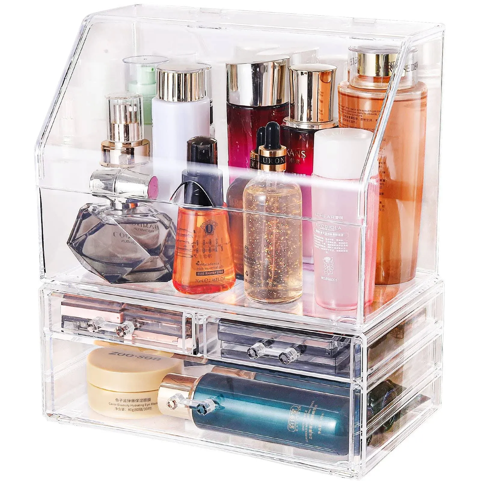 Makeup Organizer for VanityCosmetic Display Cases with Lid and DrawersLarge C...