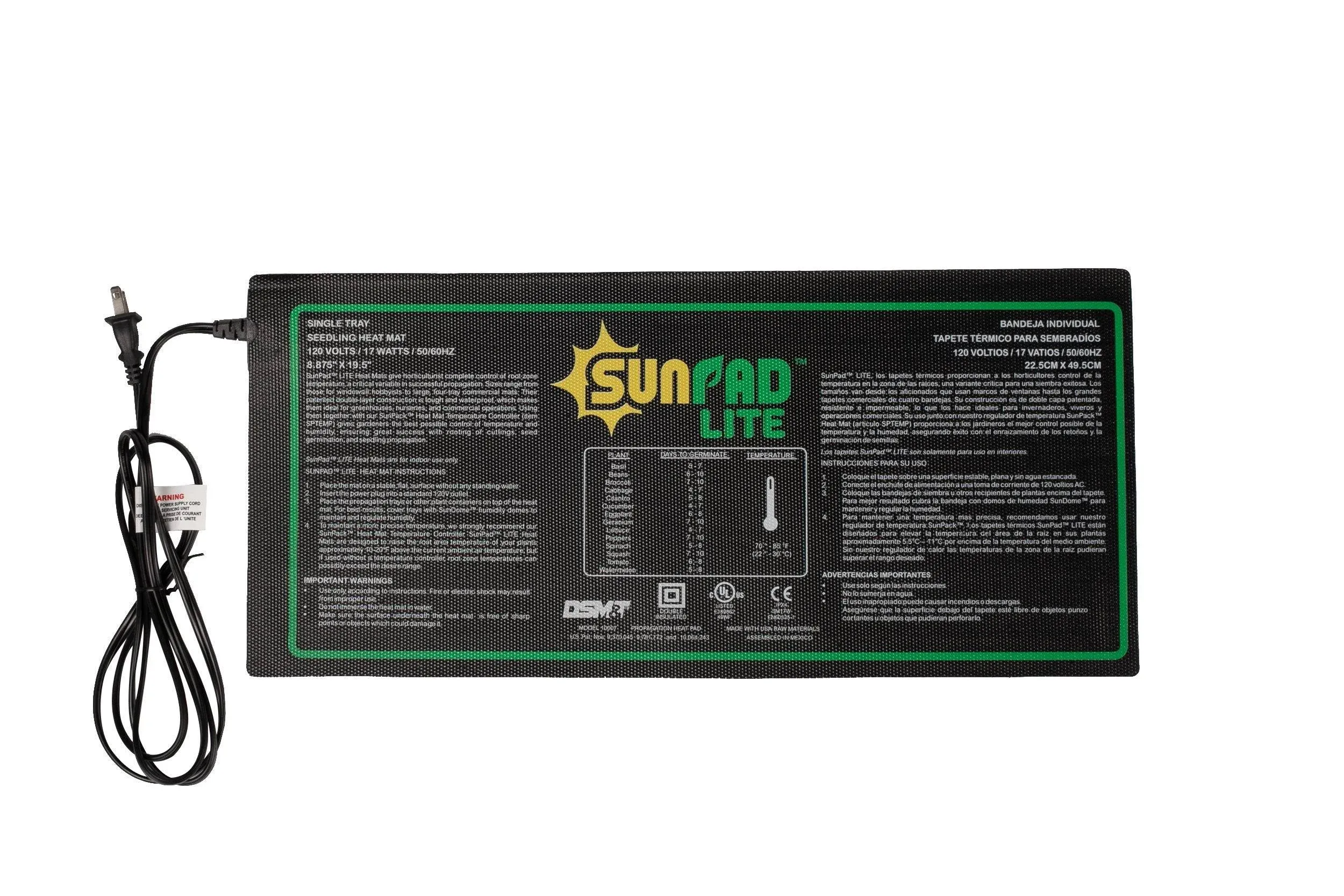 SunPack SunPad LITE Seedling Heat Mat, 17W , Size 19.5&#034; x 8.9&#034;