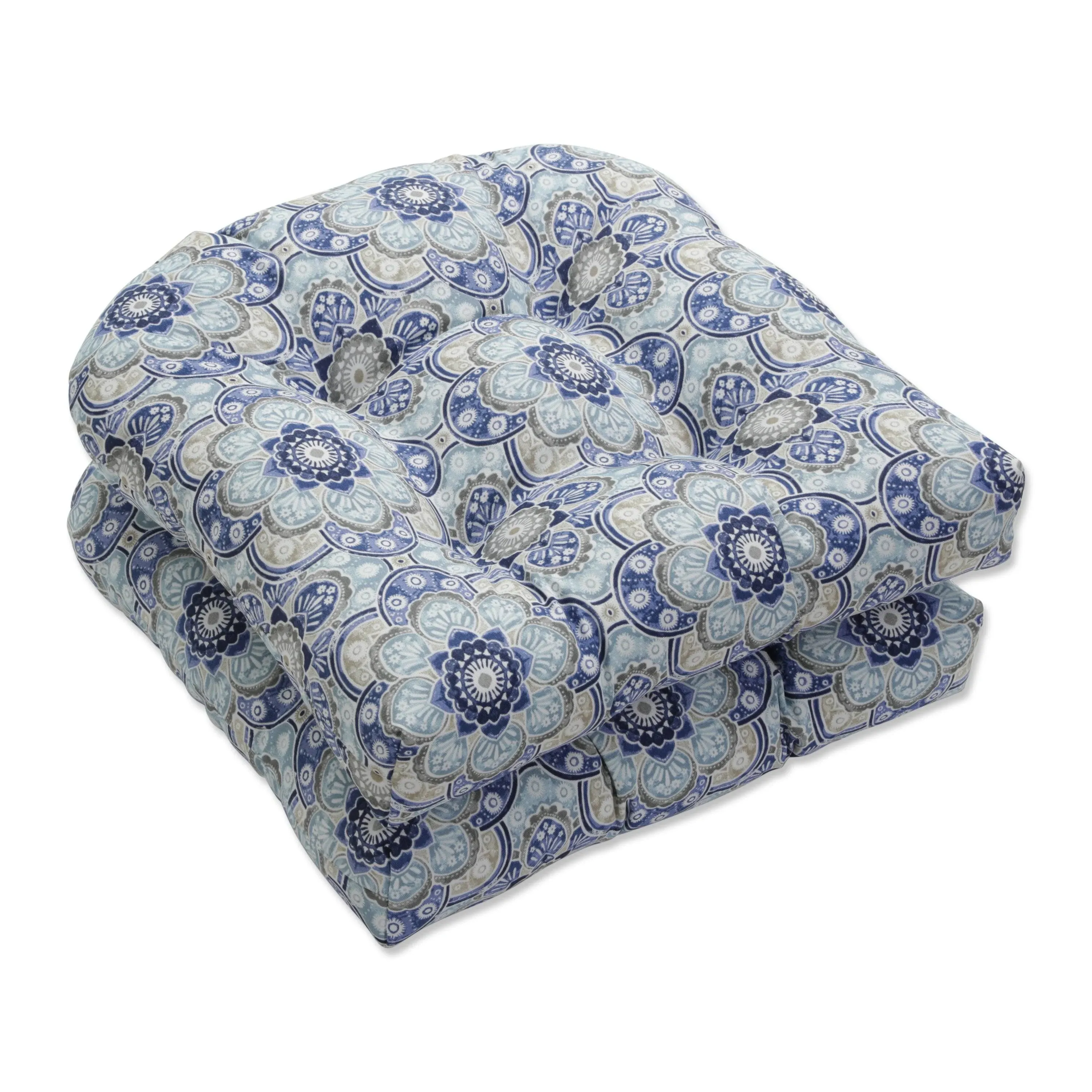 Pillow Perfect Outdoor/Indoor Keyzu Medallion Mariner Tufted Seat Cushions, Blue ...