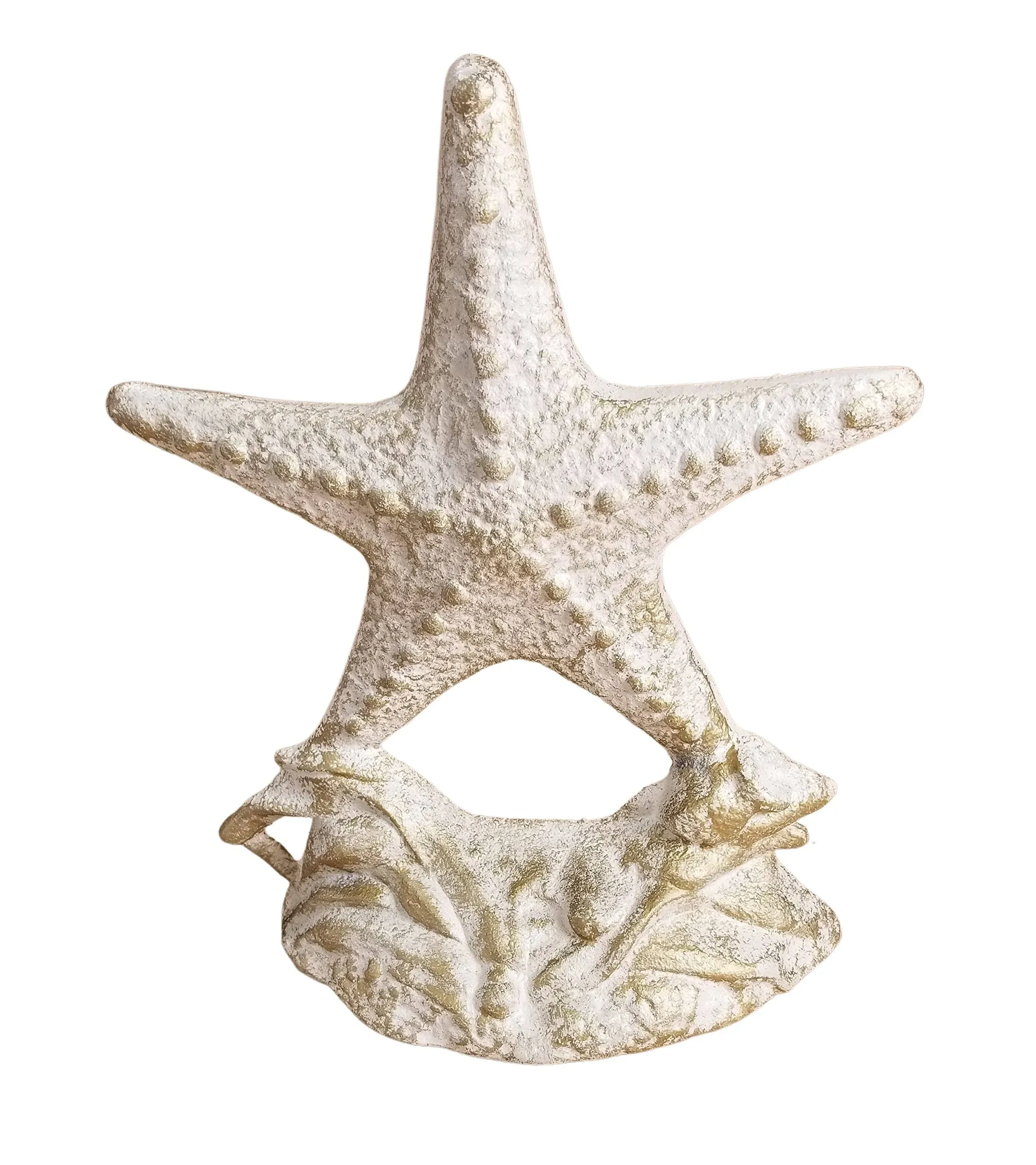 White Cast Iron Starfish Doorstop W/Gold Accent