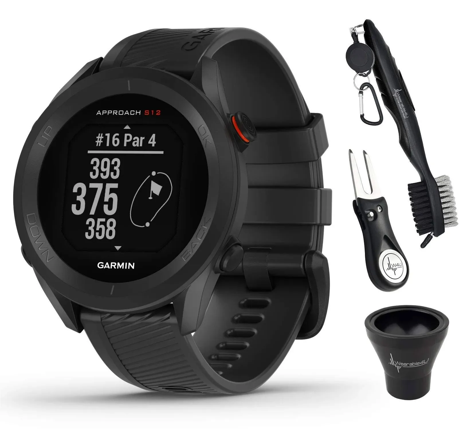 Garmin Approach S12 Black GPS Golf Watch with All-In-One Golf Tools Bundle