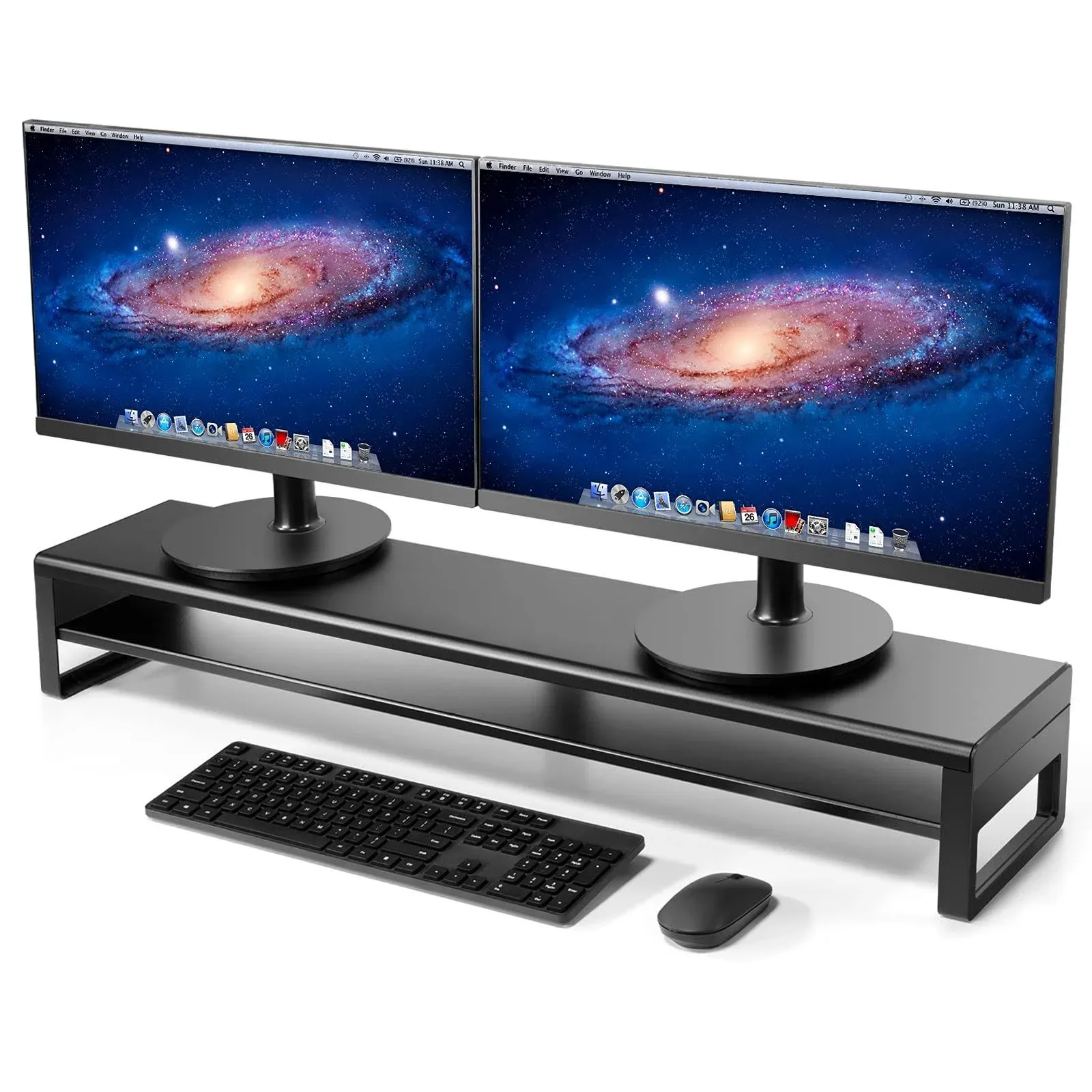 Vaydeer Aluminum 2 Tiers Dual Monitor Stand Riser Support Computer Screen, Desk Stand Sustain Laptop Computer PC Monitor Black (38.58x7.87x3.54inch)