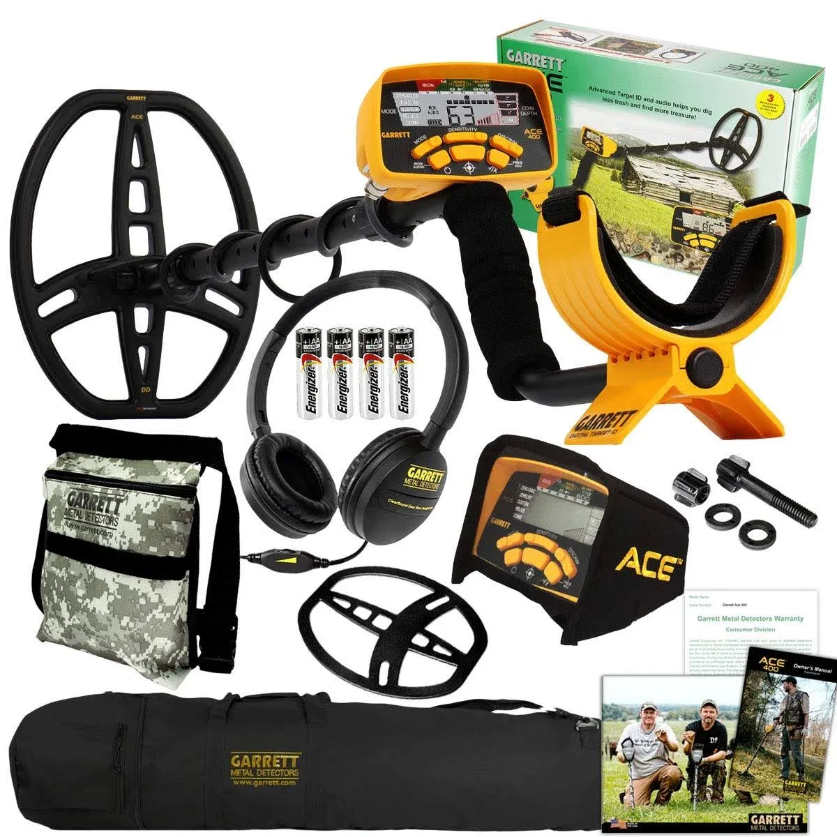 Garrett Ace 400 Metal Detector with ClearSound Headphones, Pouch, and Carry Bag