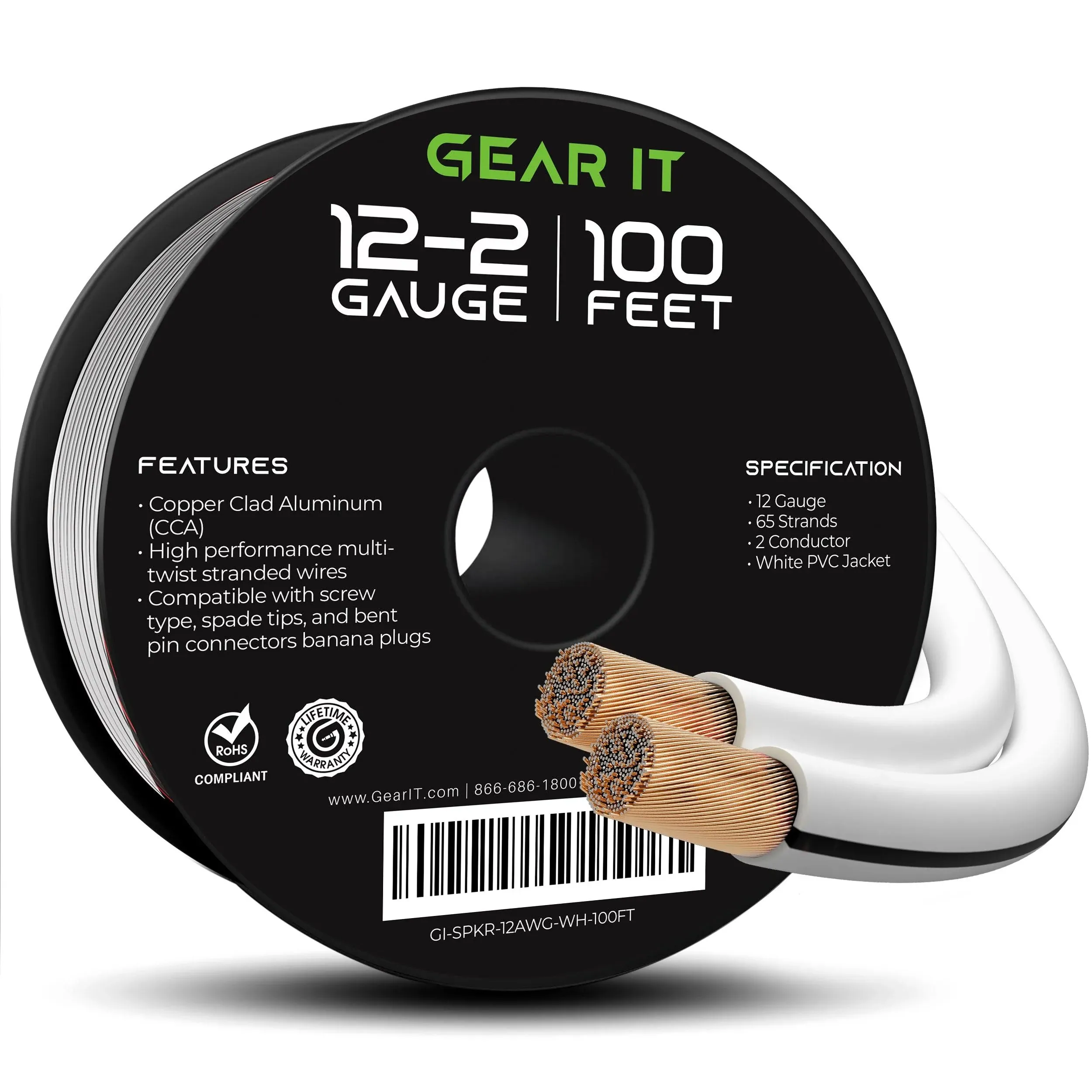 GearIT 12AWG Speaker Wire, Pro Series 12 Gauge Speaker Wire Cable Great Use for Home Theater Speakers and Car Speakers