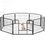 Sweetcrispy Dog Playpen Indoor - Puppy Fence Exercise Pen for Yard Gate 8 Panel 32” Height Playpens with Doors Heavy Duty Metal Dog Pen for Camping, RV, Outdoor, Small/Medium/Large Pets