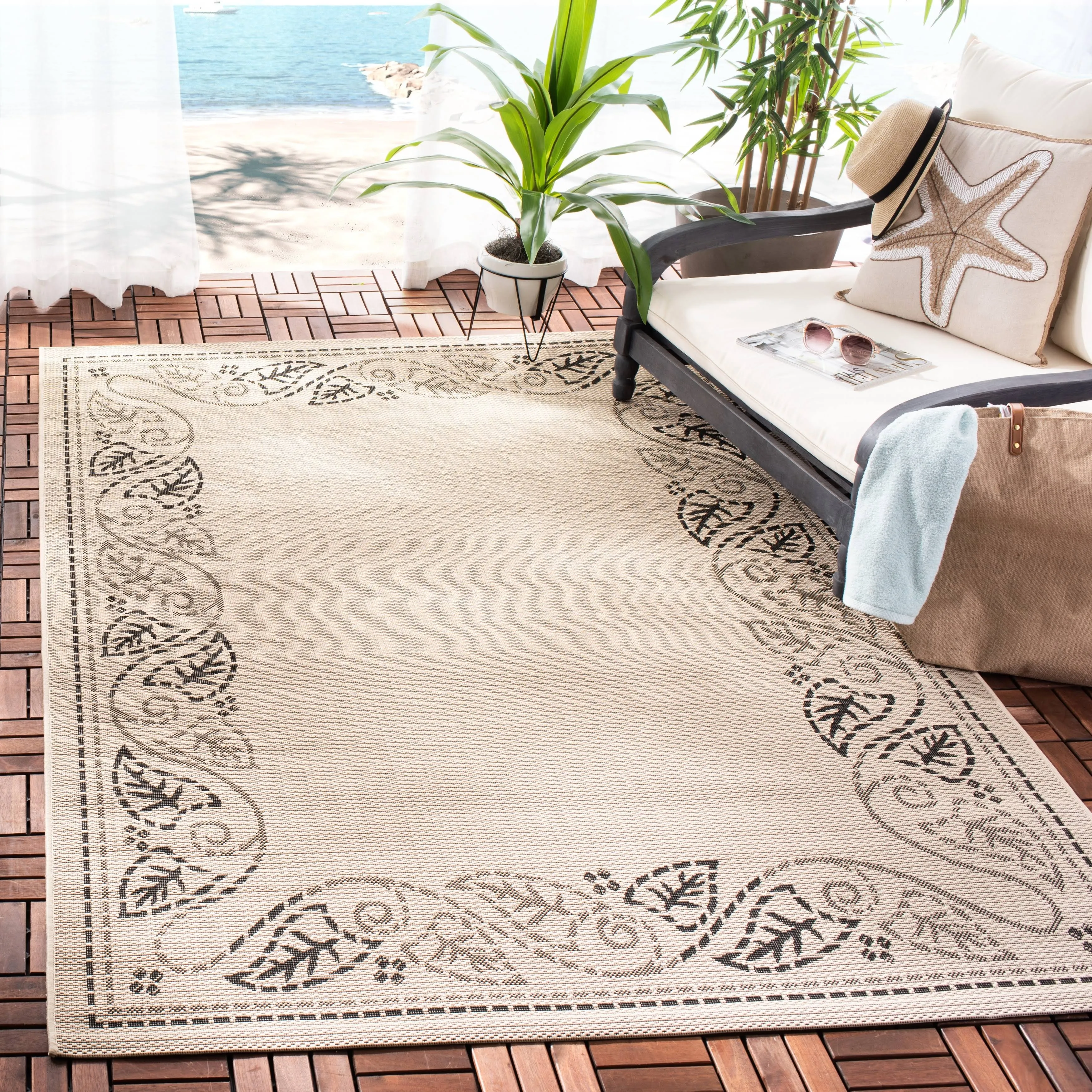 Safavieh Courtyard Outdoor Rug Sand/Black