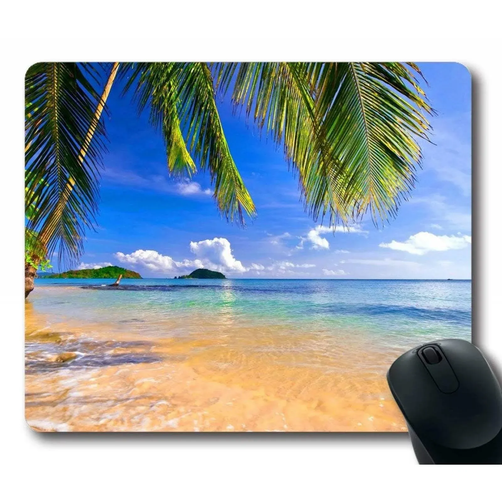 Gaming Mouse Pad Shore Palms Tropical Beach Oblong Shaped Mouse Mat Design Natural Eco Rubber Durable Computer Desk Stationery Accessories Mouse Pads For Gift Support Wired Wireless or Bluetooth Mouse