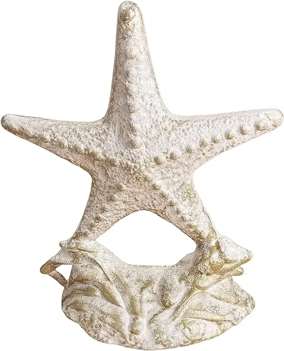 White Cast Iron Starfish Doorstop W/Gold Accent