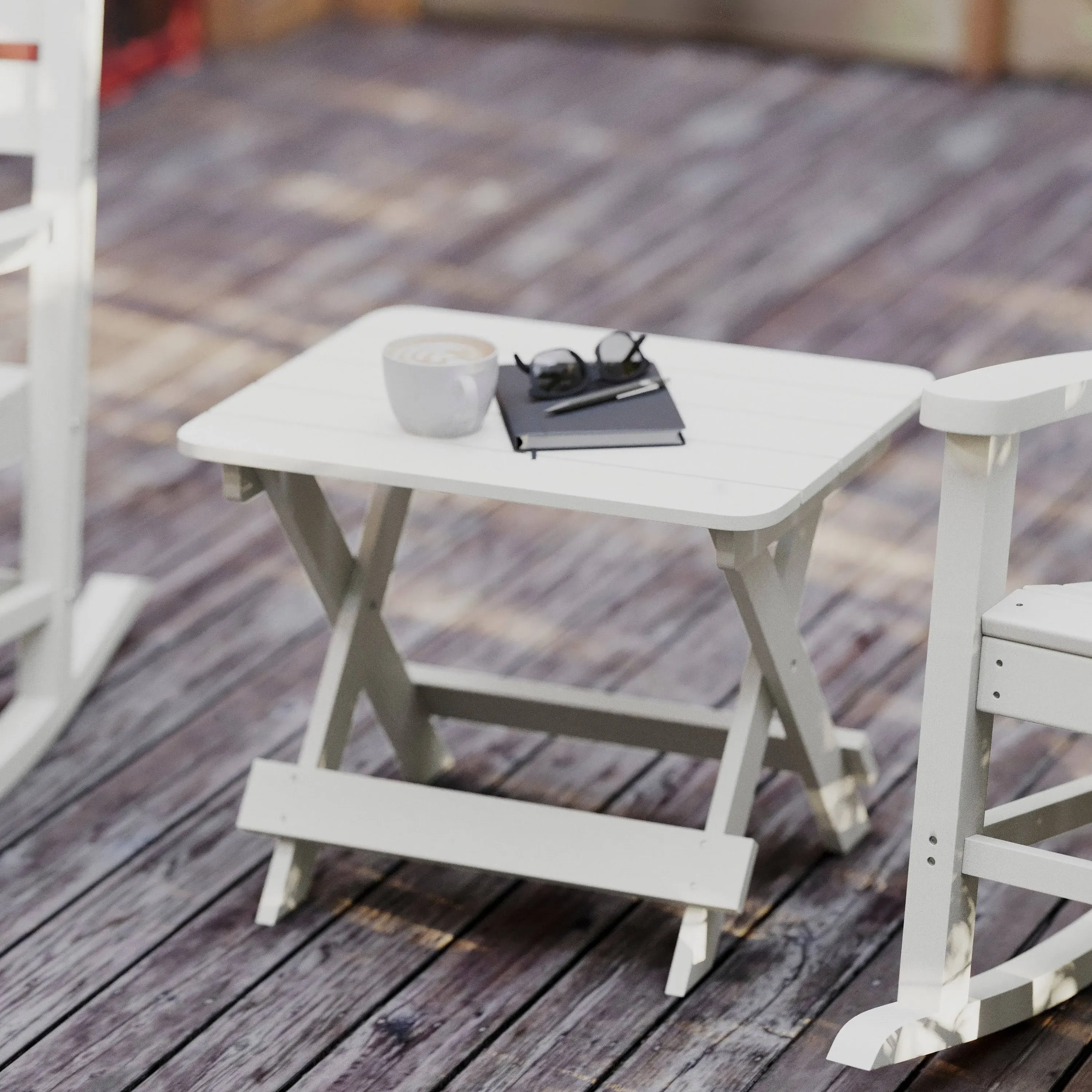 Flash Furniture LE-HMP-2012-1620H-WT-GG All-Weather HDPE White Adirondack Folding Side Table