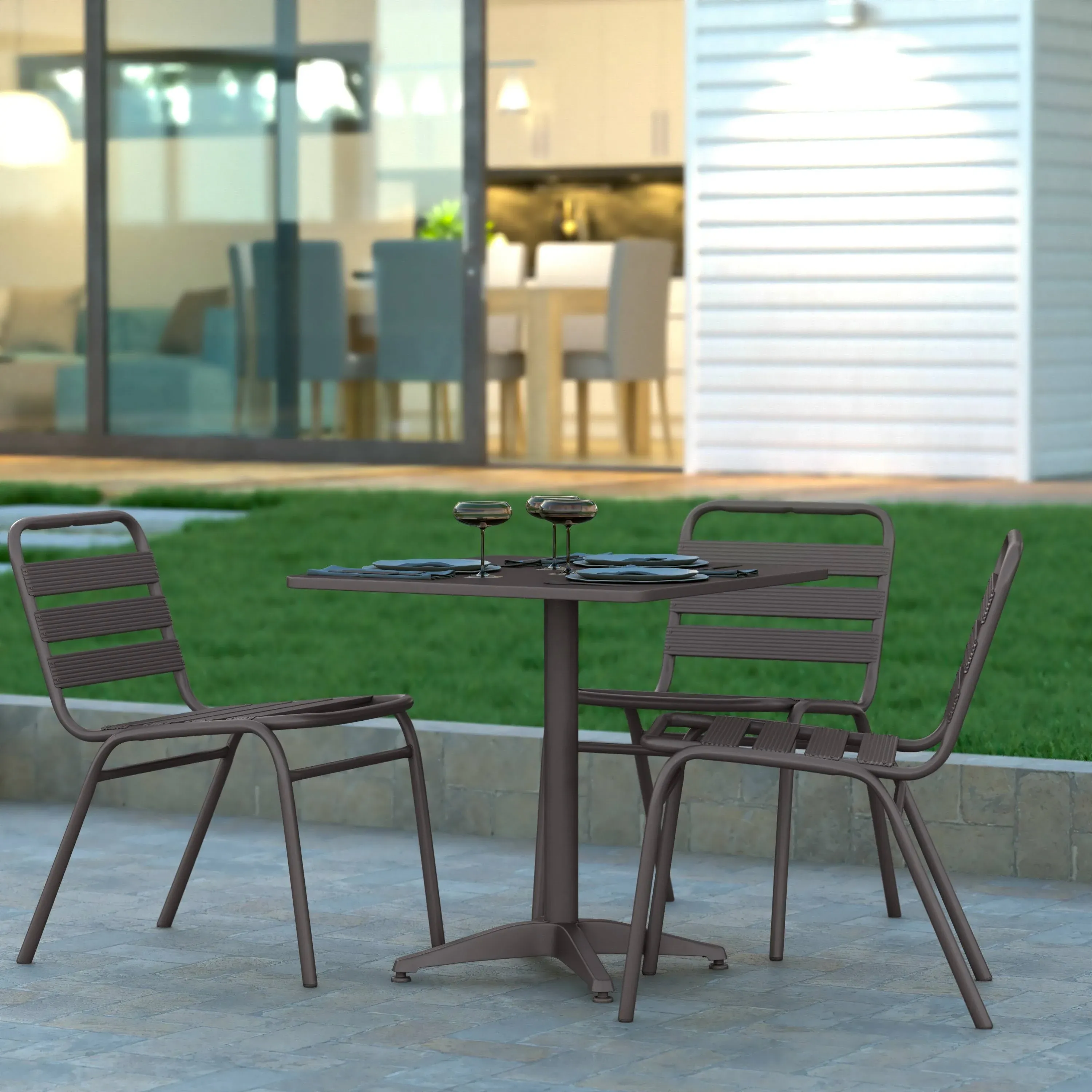 Emma + Oliver Meri Patio Dining Table - Bronze Aluminum Frame - 27.5 Square Top - Suitable for Indoor/Outdoor Use