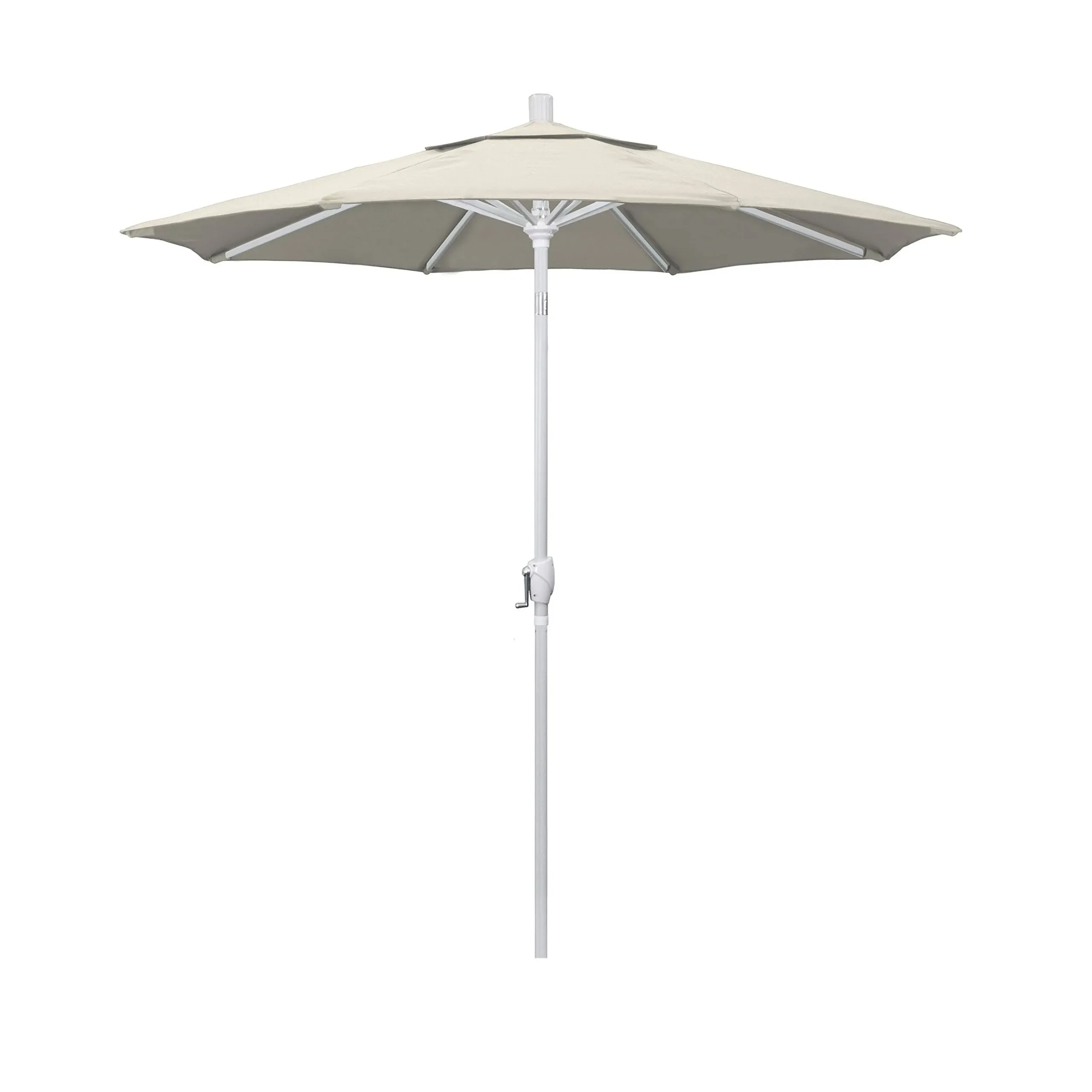 California Umbrella 7.5' Round Aluminum Market Umbrella, Crank Lift, Push Button Tilt, White Pole, Antique Beige Olefin