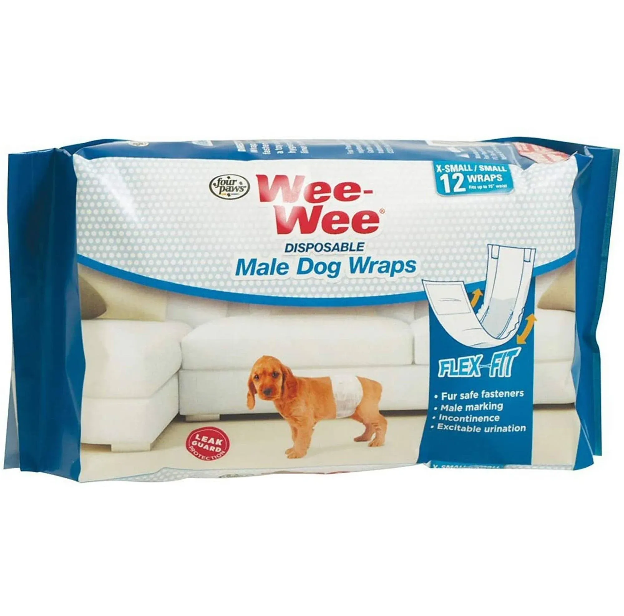 Four Paws X-Small/Small Wee-Wee Disposable Male Dog Wraps