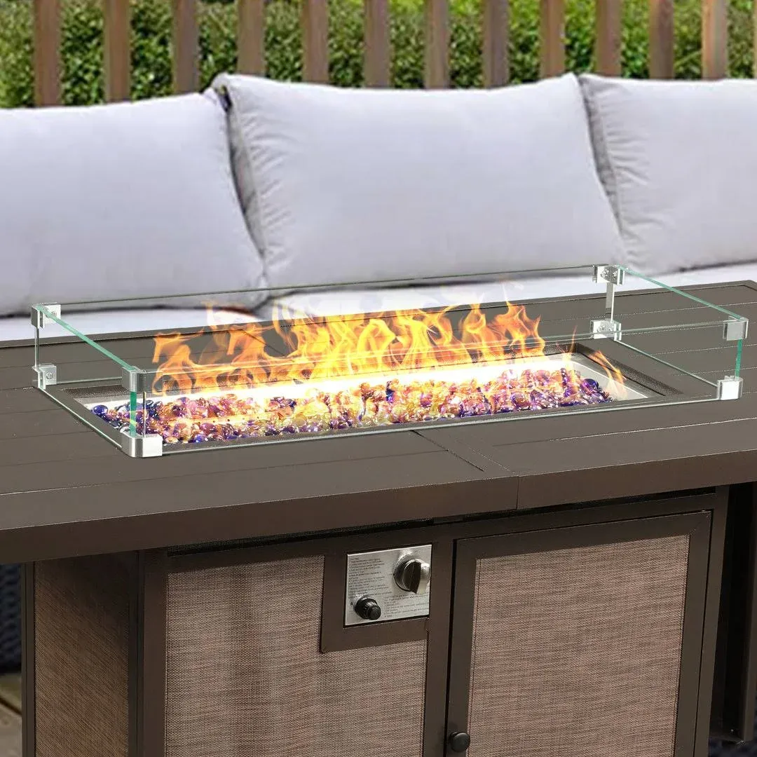 Fire Pit Wind Guard 31.5 x 13.8 x 4 inch Rectangular Tempered Glass Wind Guard with Aluminum Corner Bracket