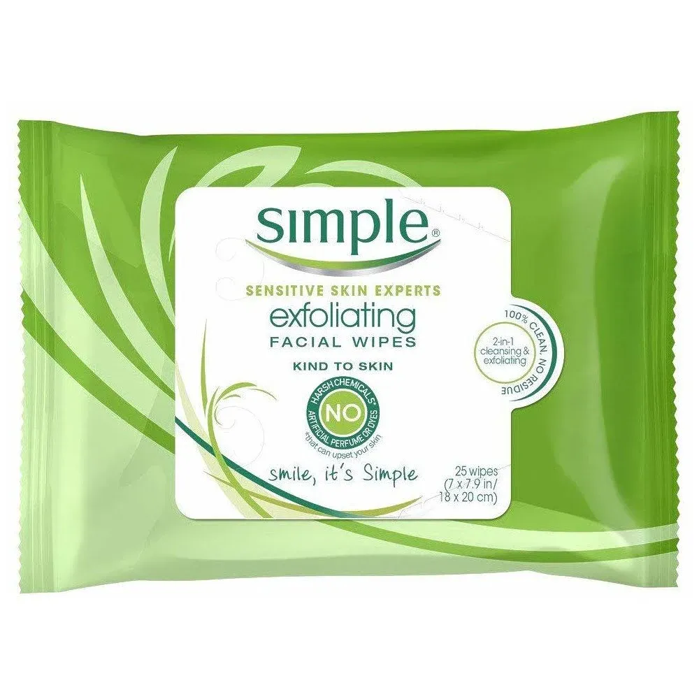 Simple Exfoliating Facial Wipes 25 Count Pack of 3