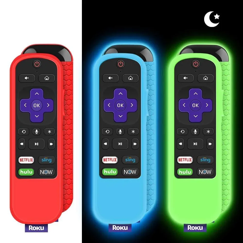 3 Pack Protective Case for TCL Roku TV Steaming Stick 3600R/3800/3900 Remote, Silicone Cover Roku Voice/Express/Premiere Remote Controller Skin, Replacement Sleeve Protector-Glow Green,Glow Blue,Red