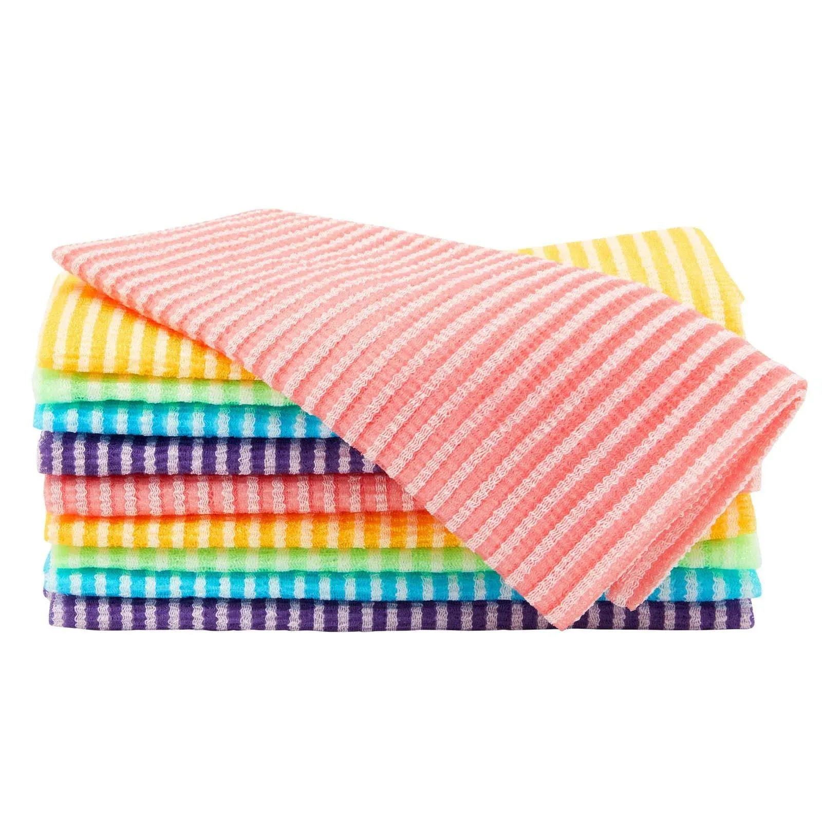 Okuna Outpost Extra Long Nylon Exfoliating Body Scrub Towel (11.5 x 34.5 in, Assorted Colors, 10 Pack)