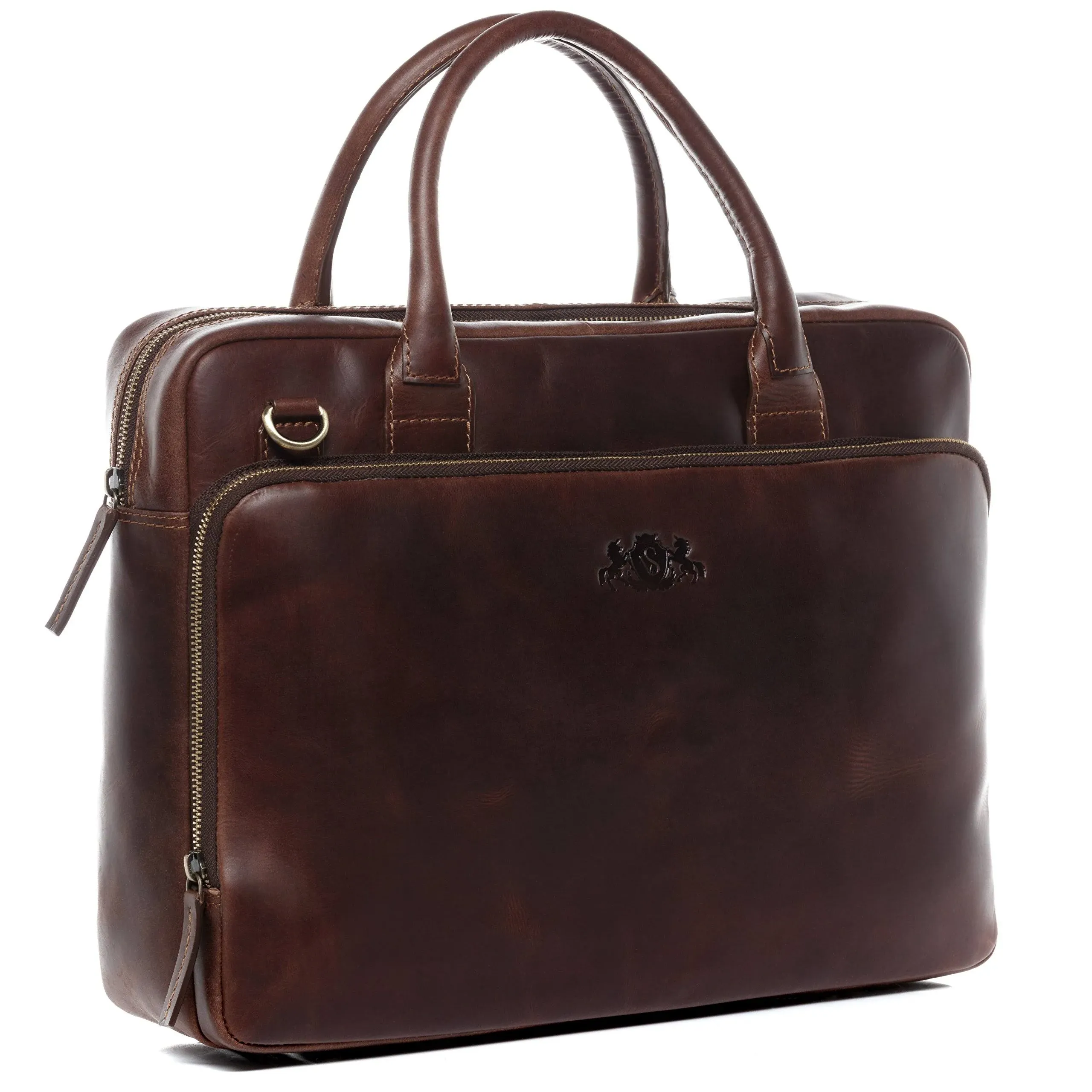 Sid & Vain Laptop Bag Ryan XL Business Briefcase Real Leather Portable Computer Office Leather Bag unisex