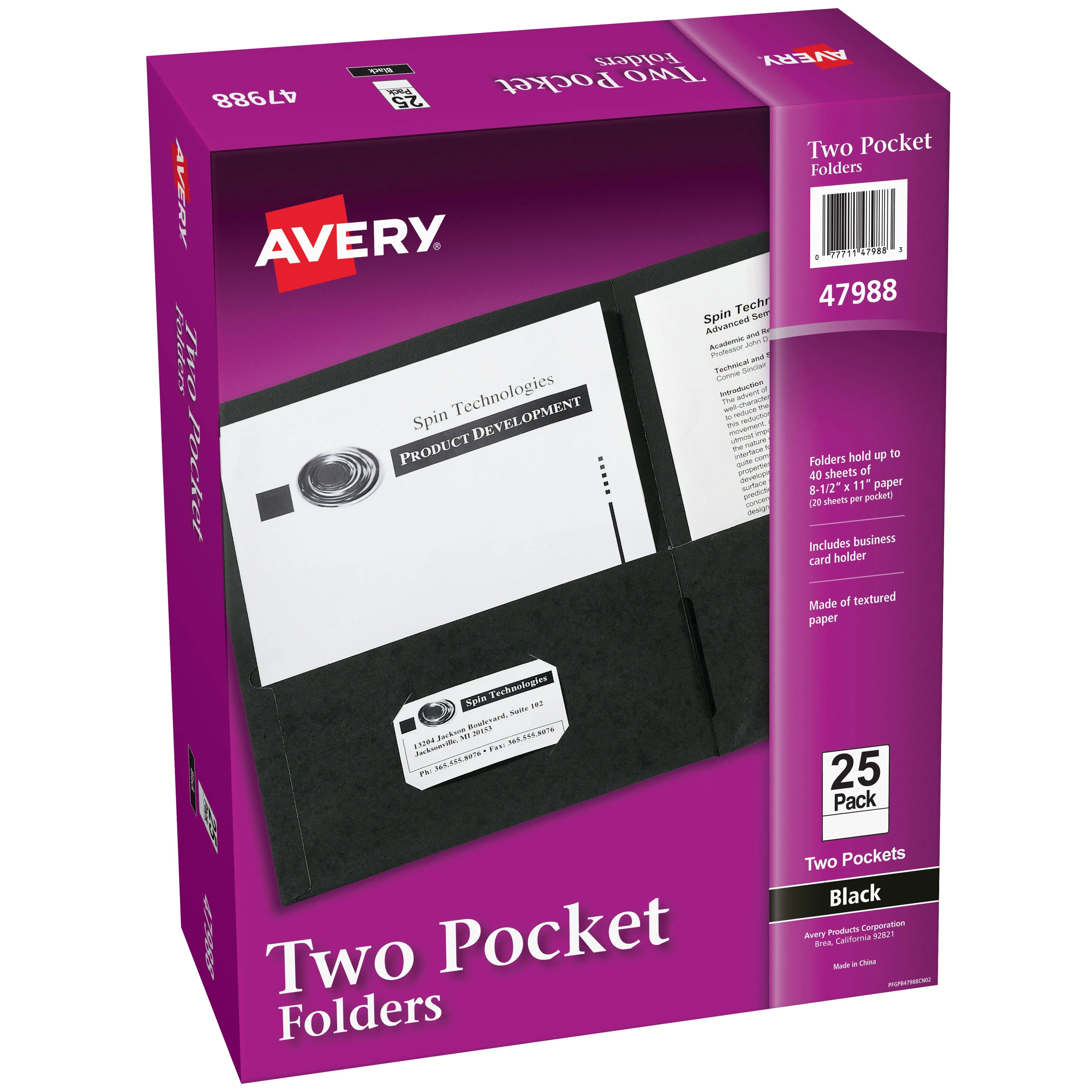 Avery Two-Pocket Folder, 40-Sheet Capacity, Black, 25-box