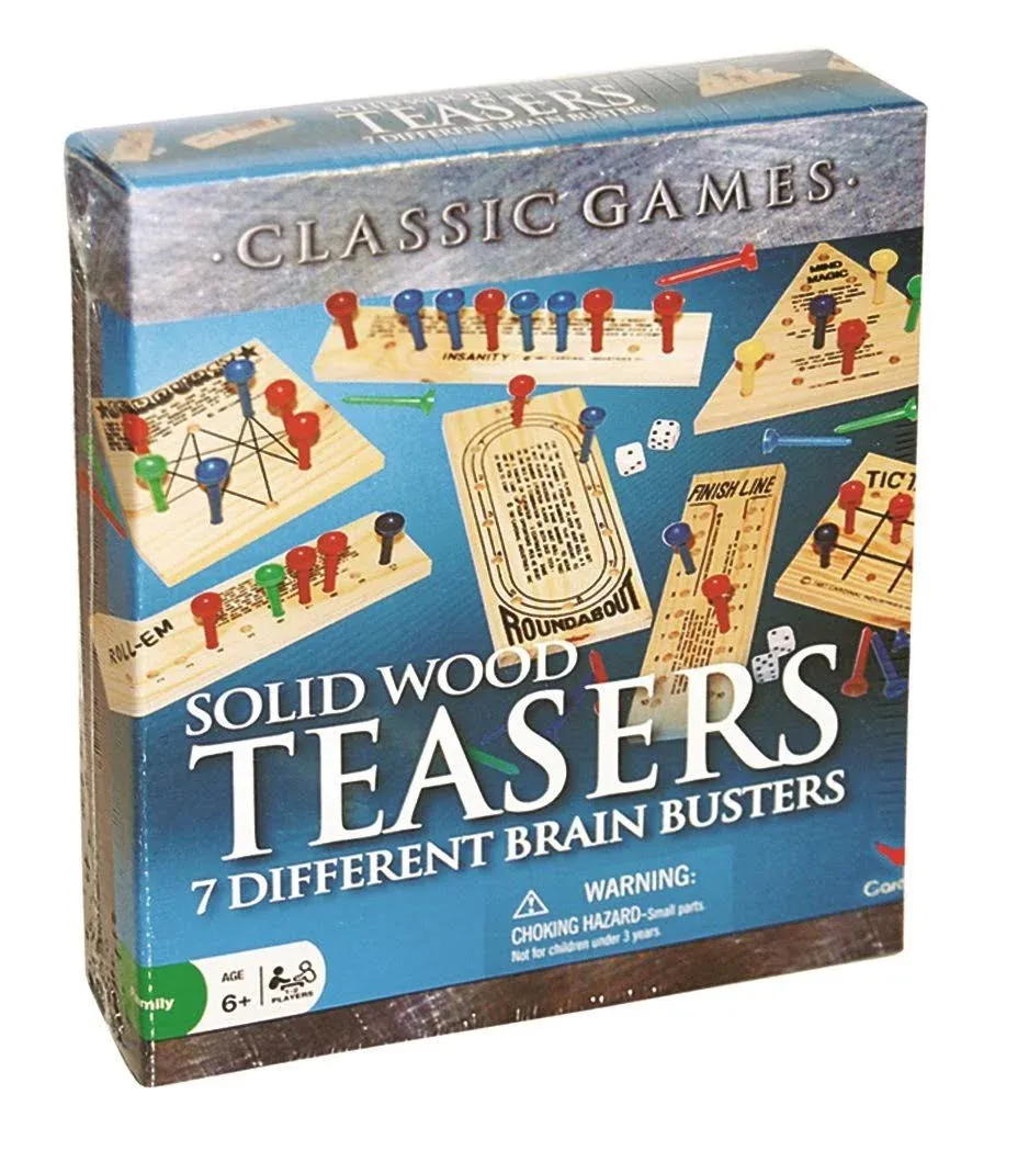  Solid Wood Brain Teasers 7 Different Brain Busters Classic Games NIB Sealed.