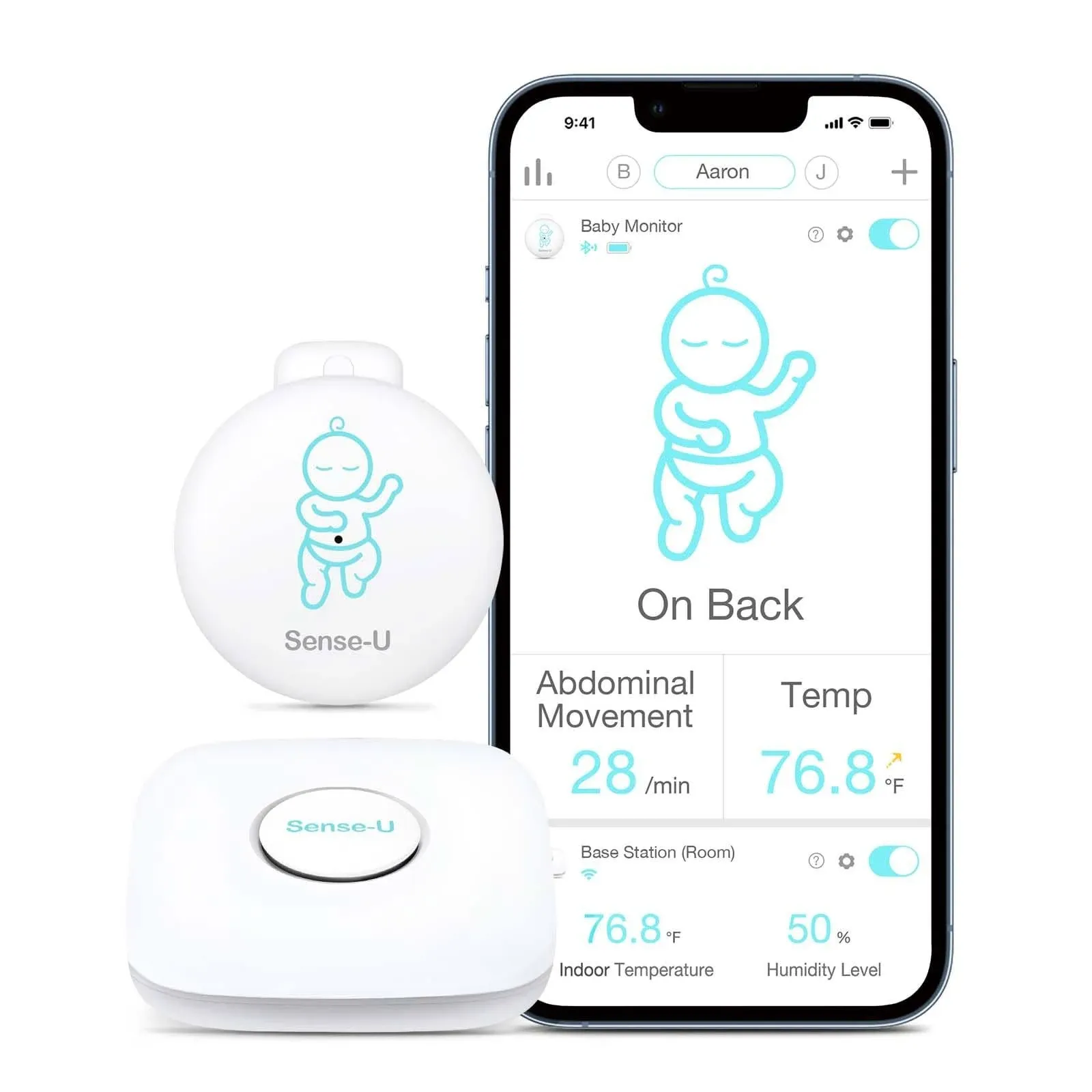 Sense-U Smart Baby Movement Monitor 3 - Tracks Babys Abdominal Movement, Sleep Position, Temperature, With Real-time Alerts, Anytime, Anywhere