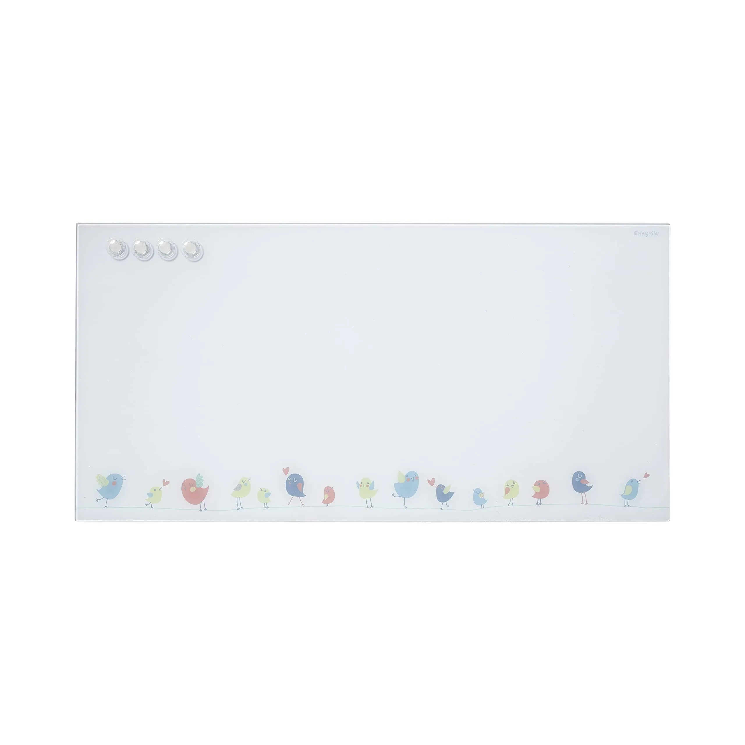 MessageStor 18in x 36in Magnetic Dry-Erase Glass Board and 4 Rare Earth Magnets - Birds