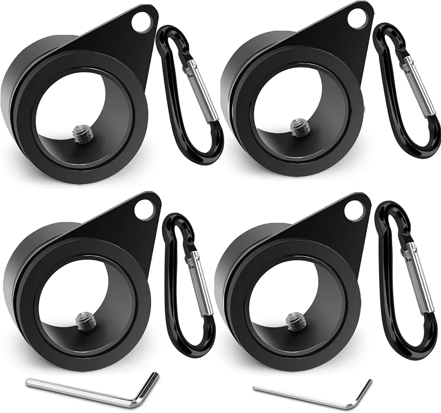 Flag Pole Rings, Aluminum Alloy Flagpole Rings 360° Rotating Anti Wrap Flag Mounting Ring, Spinning Flag Pole Clips with Carabiner for 0.75-1.02 Inch Diameter- Pack of 4 (Black)