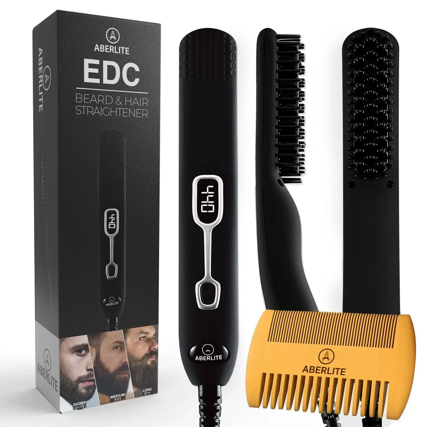 Aberlite Beard Straightener for Men - Beard Straightening Heat Brush Comb Ionic