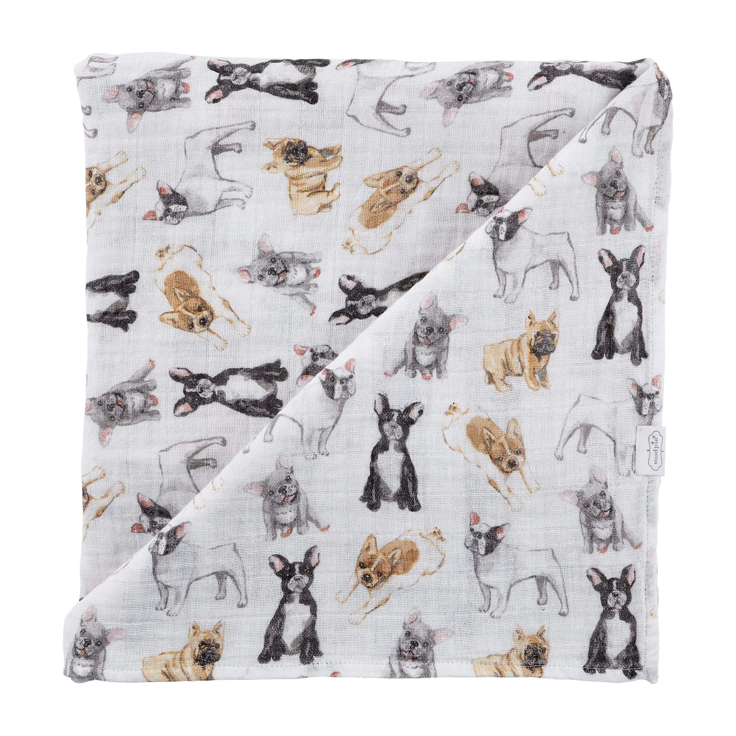 Mud Pie, French Bulldog Print Baby Swaddle Blanket, 47" x 47", Frenchie