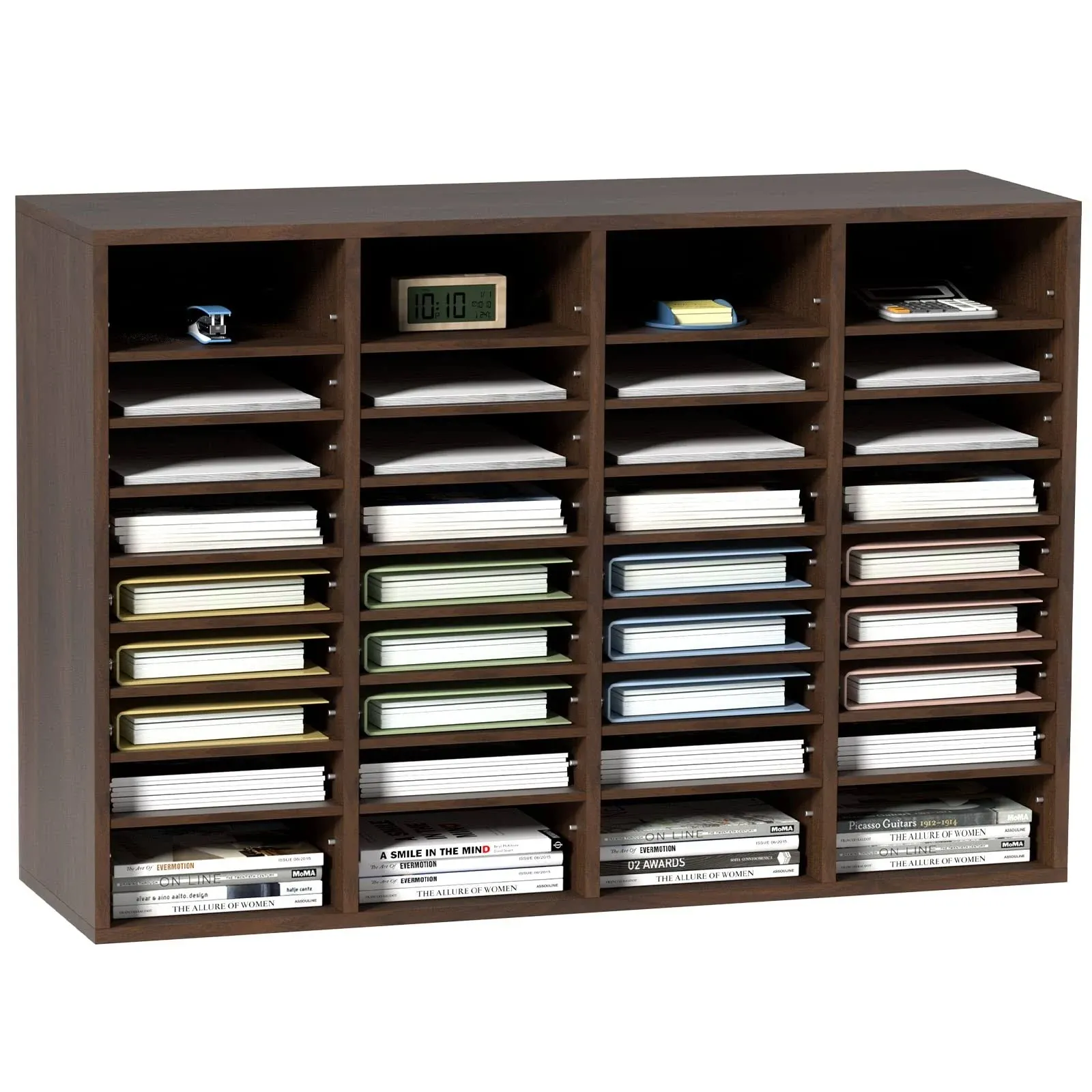 VEVOR Wood Literature Organizer Adjustable File Sorter 36 Compartments Brown