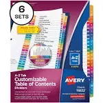 Avery Customizable Table of Contents Ready Index Multicolor Dividers 26-Tab A to Z 11 x 8.5 6 Sets