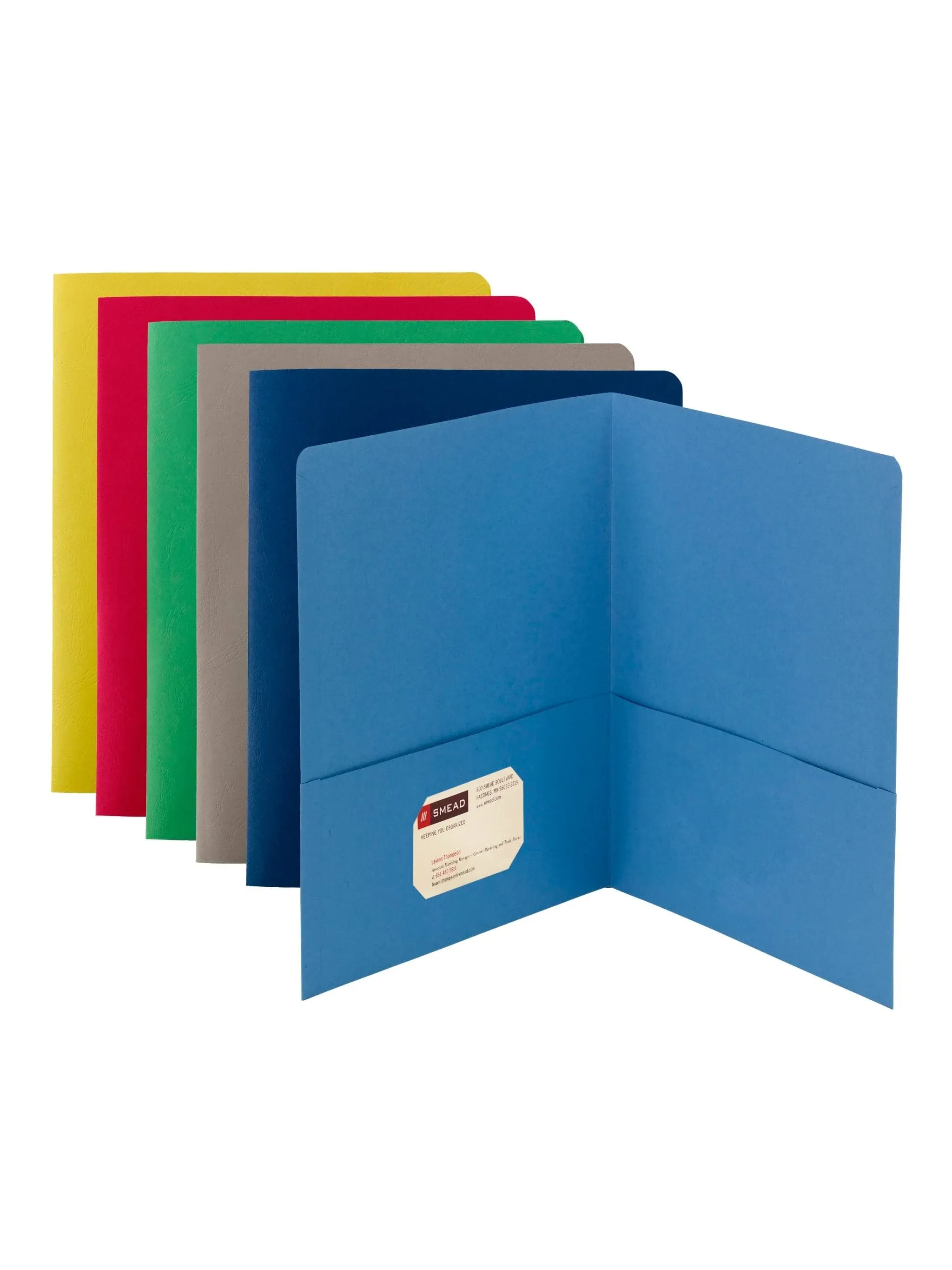 Smead 2 Pocket Faux Leather Portfolio Folder with Fasteners, Assorted, 25/Box (87850) | Staples