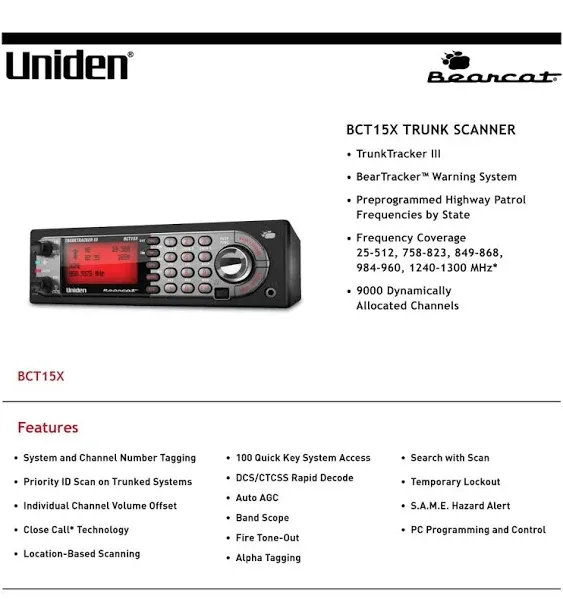 Uniden Bear Tracker 9,000-Channel Mobile Analog Scanner, Black