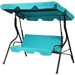 Costway Patio 3 Seats Canopy Swing Glider Hammock Cushioned Backyard Blue