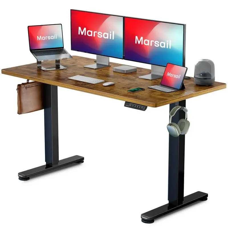 Marsail Electric Standing Desk Adjustable Height, 24"D x 55"W x 28.3"H Adjustable Desk with Sedentary Reminder, Stand up Desk for Home Office Furniture Computer Desk Memory Preset with Headphone Hook