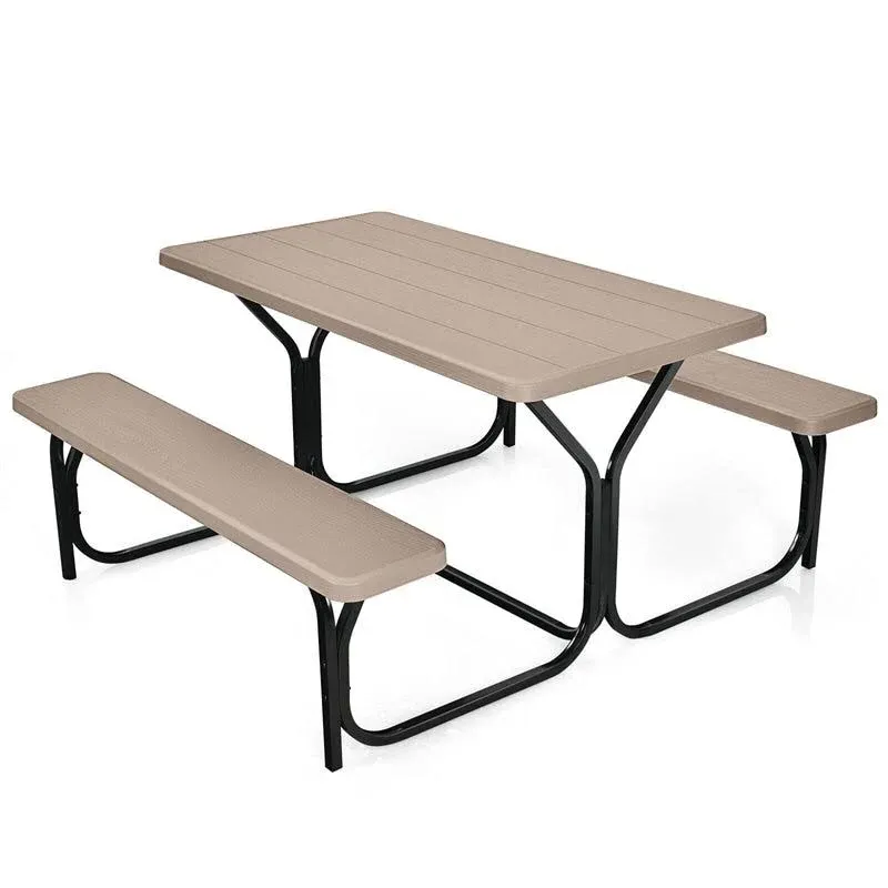 HDPE Outdoor Picnic Table Bench Set with Metal Base