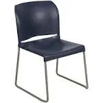 Flash Furniture Hercules Series 880 lb. Capacity Navy Full Back Contoured Stack Chair with Gray Powder Coated Sled Base