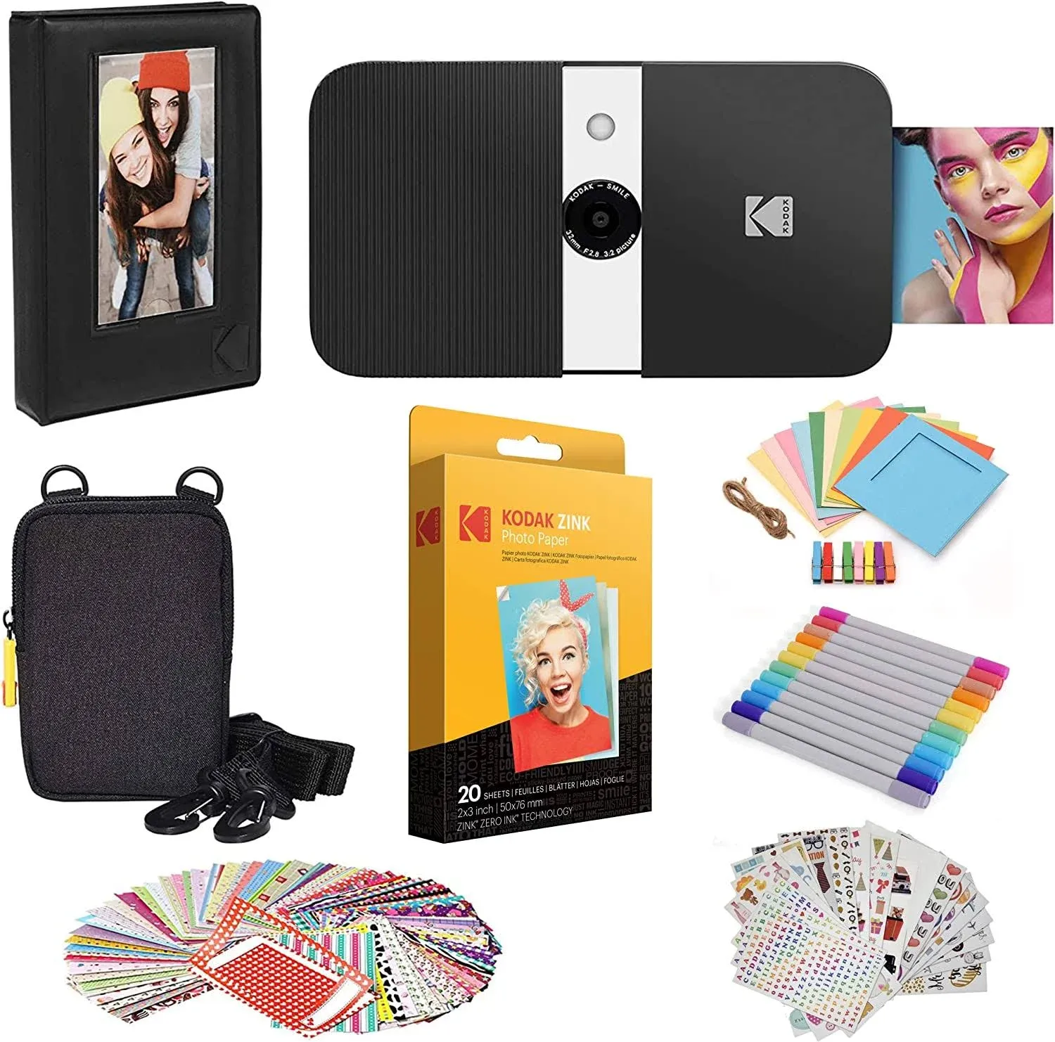 Kodak Smile Instant Print Digital Camera (Black/ White) Photo Frames Bundle with Soft Case