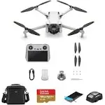 DJI Mini 3 Drone with RC Remote Controller Bundle with 128GB microSD Card, Shoulder Bag, Anti-Collision Light, Landing Pad