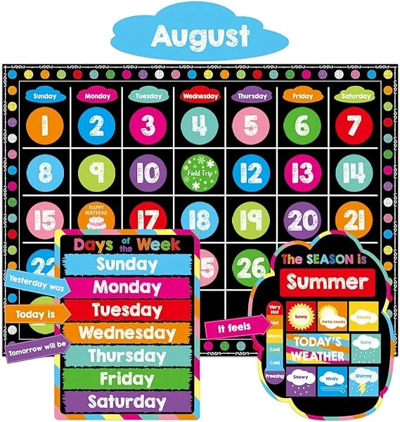 Chalkboard Brights Calendar Bulletin Board Set Colorful Classroom Decoration 99 Pcs