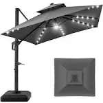 Best Choice Products 10x10ft 2-Tier Square Outdoor Solar LED Cantilever Patio Umbrella w/ Base Included - Gray