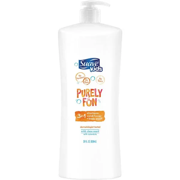 Suave Kids Purely Fun, 3 in 1, Mild, Clean Scent - 28 fl oz