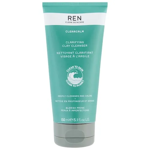 REN Clean Skincare Clearcalm Clarifying Clay Cleanser, Cleanse, Calm and Comfort Breakout-Prone Skin, With Kaolin Clay & Willow Bark 5.1 Fl Oz