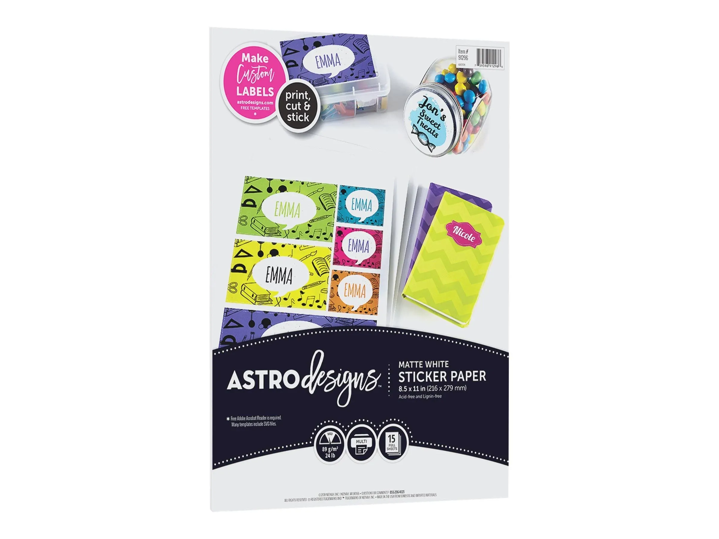 Astro Designs Matte White Sticker Paper, 8.5&#034;x11&#034;, 24lb/89gsm - 15 Sheets